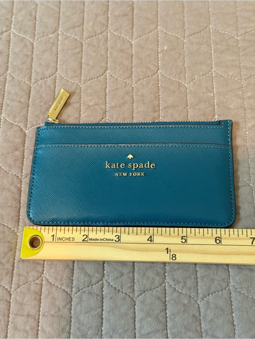 Kate Spade Teal Saffiano Slim Card Zip Wallet - Picture 4 of 5